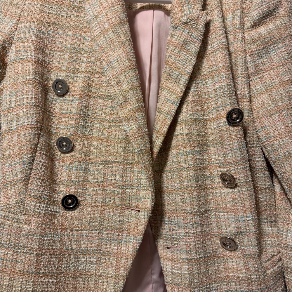 White House Black Market Tweed Blazer in Cream and Tan